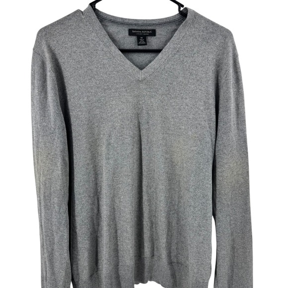Banana Republic Men's V Neck‎ Sweater Heather Gray Size Large Cashmere Blend - Picture 2 of 10